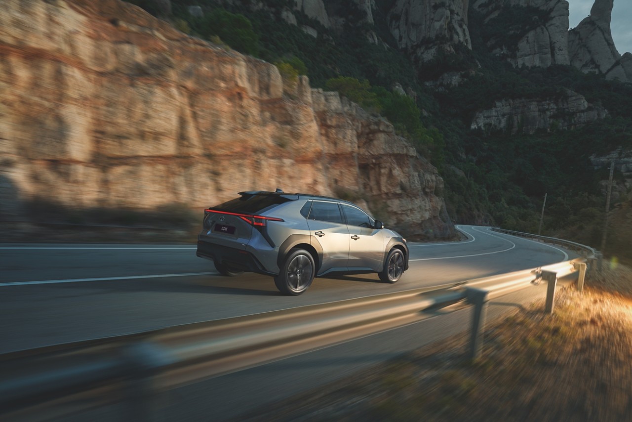 A Battery Electric Toyota bZ4X on the move 